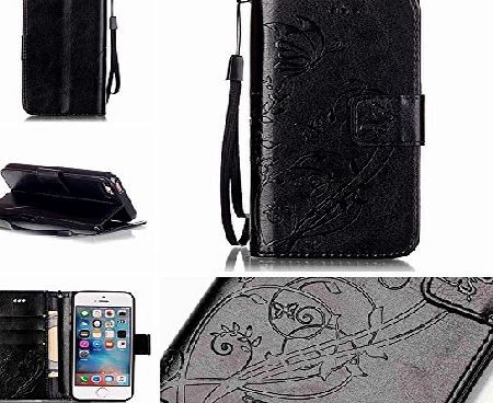 Funyye iPhone SE/iPhone 5/5S Case Cover [with Free Screen Protector], Funyye Elegant Premium Folio PU Leather Wallet Magnetic Flip Cover with [Wrist Strap] and [Credit Card Holder Slots] Stand Function Book 